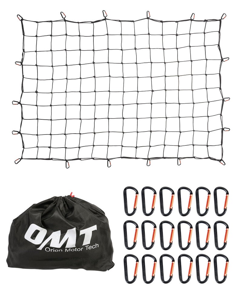 Orion Motor Tech 5'x7' Heavy Duty Cargo Net Stretches to 10'x14' for Pickups SUVs Vans Semis, Bungee Cord Net for Truck Bed Roof Rack Trailer More with Handmade Knotting 18 Carabiners Storage Bag - Image 1